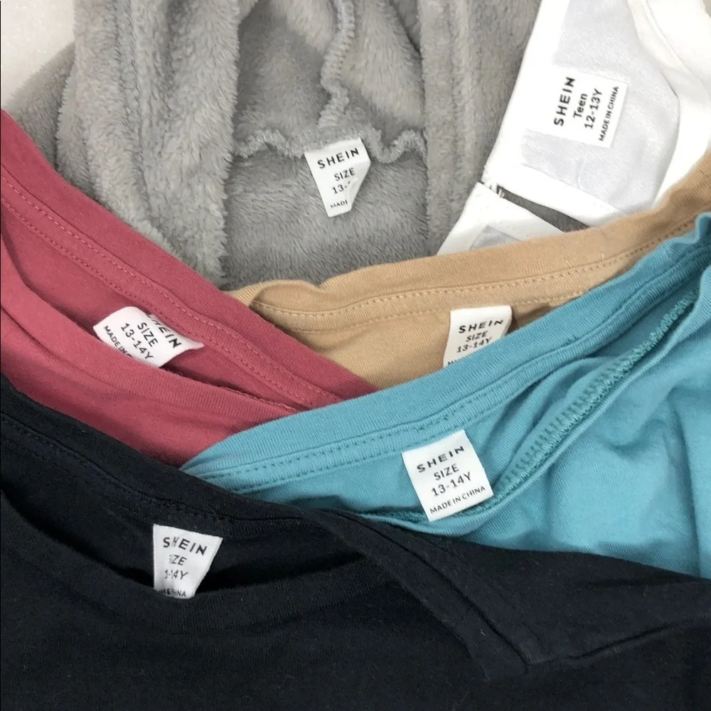 SHEIN Tops 6 Pieces Girls Size 13-14Y Four Short Sleeve Tees 1 Blouse 1 Hoodie